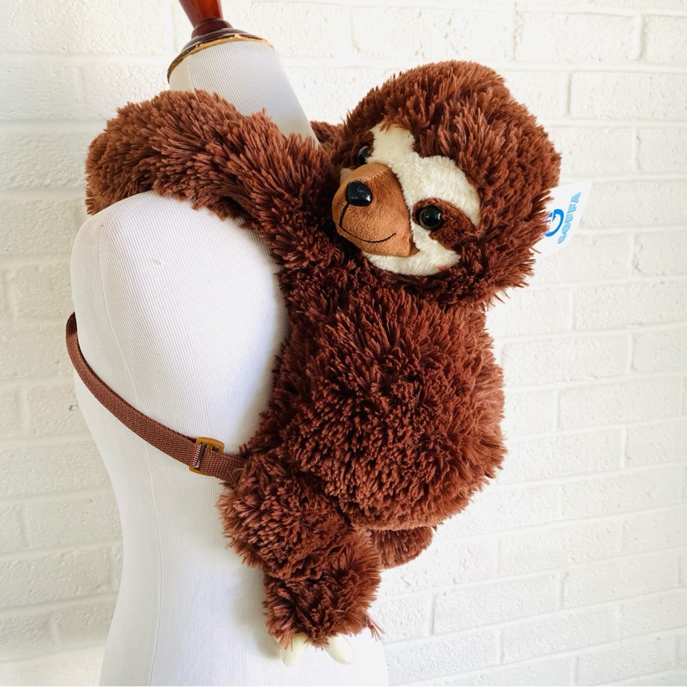 Goffa Three Toed Sloth Backpack Soft Plush Brown Stuffed Animal